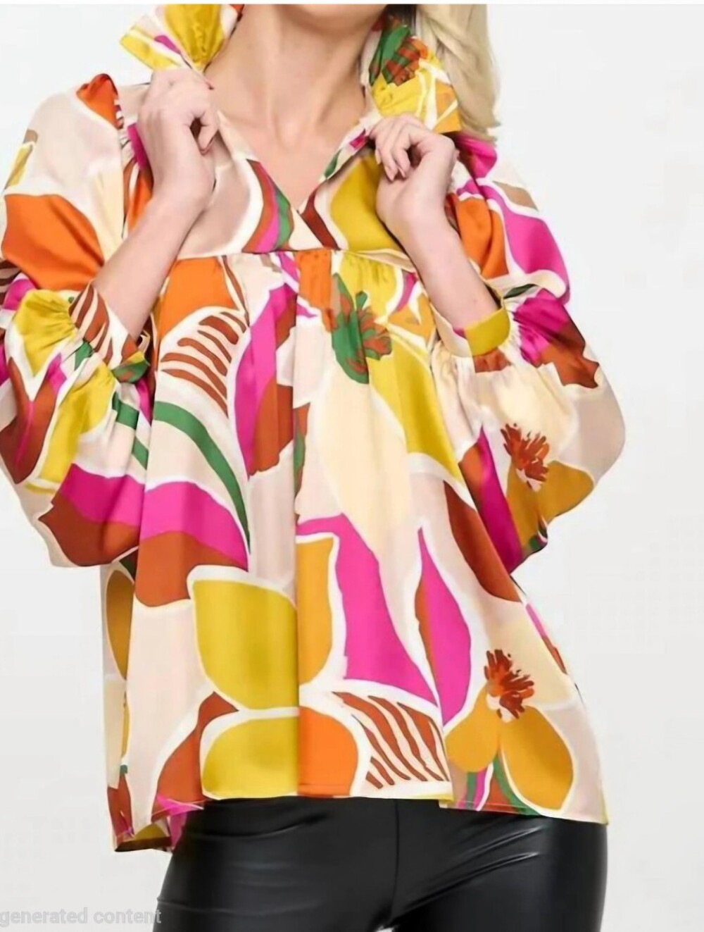 Adrienne Multi-Colored High Ruffle Collar Top - Size Medium